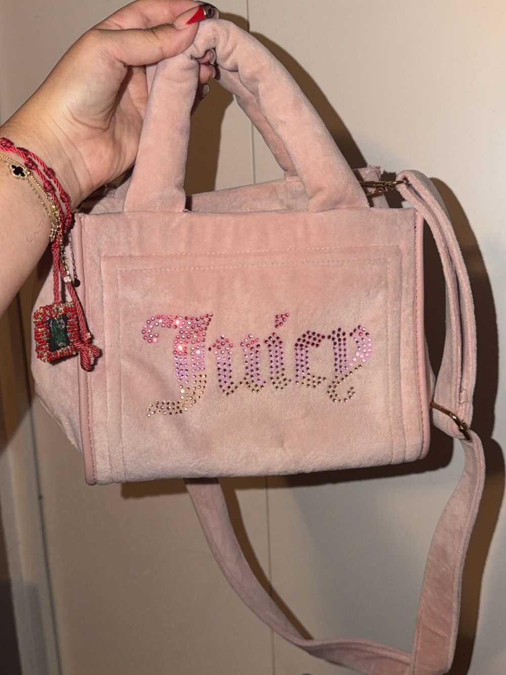 Juicy Couture Blush Pink Suede Rhinestone Mini Tote Bag